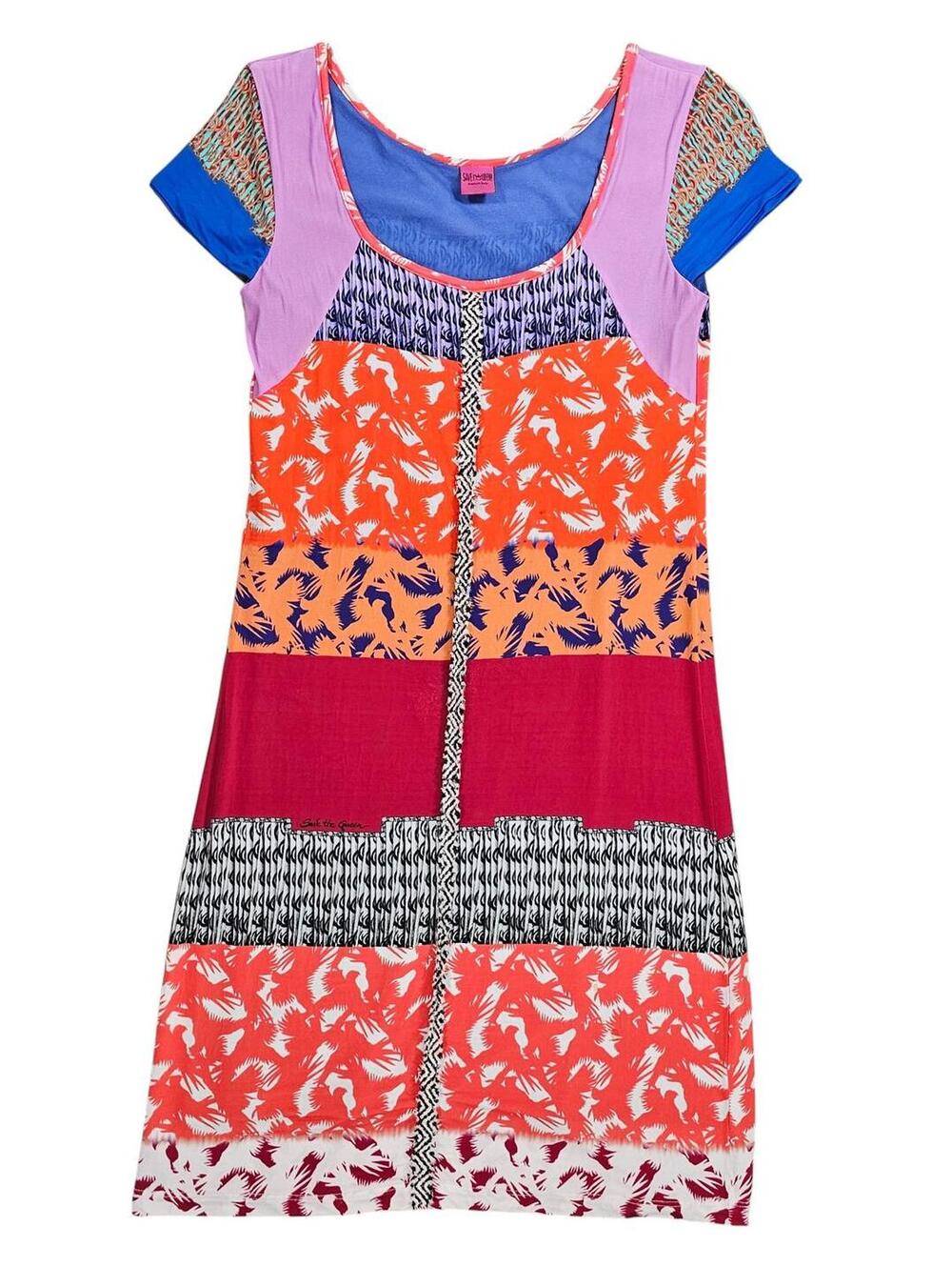 Y2K Vtg Save The Queen Italy Patchwork Knit Dress Multi Print Boho Small